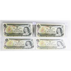 LOT OF FOUR 1973 CANADIAN $1.00 BANKNOTES.