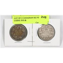 LOT OF 2 CANADIAN SILVER 50 CENT COINS 1910 &