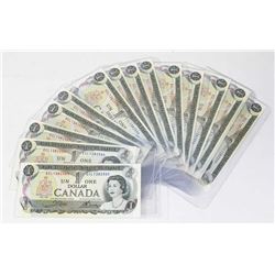 LOT OF 15- 1973 CANADIAN SEQUENTIAL $1.00 BANK