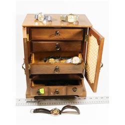 WOOD JEWELLERY BOX W/CONTENTS
