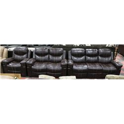 BROWN LEATHER LOOK RECLINING 80" SOFA, 59" LOVE