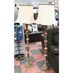 PAIR OF BRASS AND MARBLE FLOOR LAMPS
