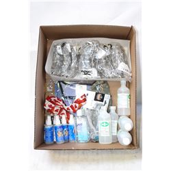 FLAT OF ASSORTED GOODS, INCL: ISOPROPYL ALCOHOL,