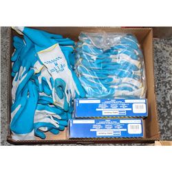 FLAT OF ATLAS BLUE PVC-DIPPED GLOVES & 2 BOXES OF