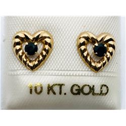 1) 10K YELLOW GOLD SAPPHIRE HEART SHAPED EARRINGS