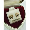 Image 4 : 1) 10K YELLOW GOLD SAPPHIRE HEART SHAPED EARRINGS
