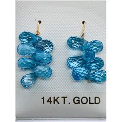 12) 14K YELLOW GOLD BLUE TOPAZ EARRINGS