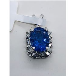 14) 14K WHITE GOLD TANZANITE & DIAMOND PENDANT