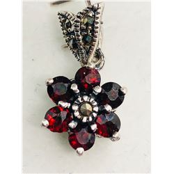 24) STERLING SILVER GARNET PENDANT