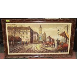 FRAMED PARIS SCENE OIL PAINTING 56"X31"