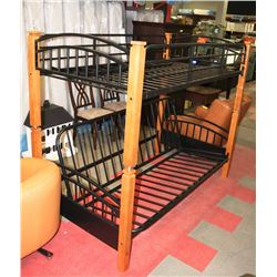 WOOD & BLACK WROUGHT IRON BUNK BED LOWER BED