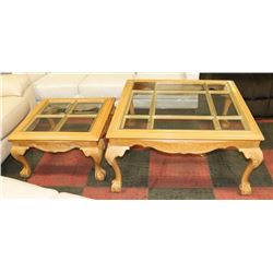MATCHING WOOD & GLASS COFFEE TABLE AND END TABLE