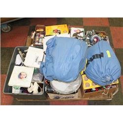 PALLET OF NEW  AND USED ITEMS INCLUDES CAR COVER,