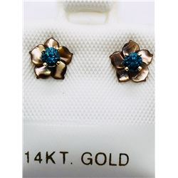 28) 14K YELLOW GOLD BLUE DIAMOND EARRINGS