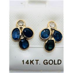 40) 14K YELLOW GOLD SAPPHIRE & DIAMOND EARRINGS