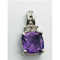 41) STERLING SILVER AMETHYST & DIAMOND PENDANT