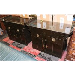 GROUP OF 2 WOOD ASIAN STYLE SIDE TABLES AS IS ONE