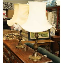 ESTATE PAIR OF BRASS TABLE LAMPS (WITH SHADES AS