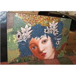 LARGE LADY FRAMED OIL ON CANVAS
