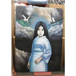 LARGE ASIAN FRAMED OIL ON CANVAS