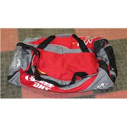 RED BLACK & GREY TRAVEL BAG.