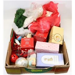BOX OF CHRISTMAS ORNAMENTS AND CHRISTMAS BEAR