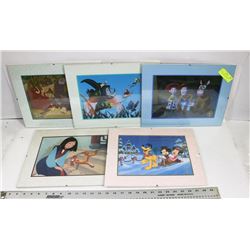 SET OF 5 DISNEY LITHOGRAPHS INCL TOY STORY, MULAN,