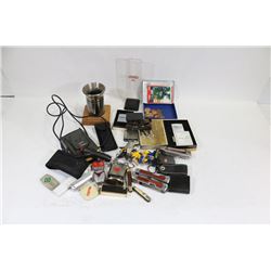 BOX OF COLLECTABLE LOTS OF POCKET KNIVES, ZIPPOS.