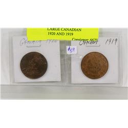 LOT OF 2 LARGE CANADIAN PENNIES, 1920 AND 1919