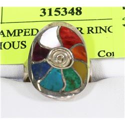 .950 STAMPED SILVER RING W/VARIOUS