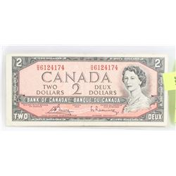 1954 CANADIAN $2.00 BANK NOTE.
