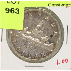 1959 CANADIAN SILVER DOLLAR COIN.