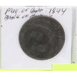 PROVINCE OF CANADA BANK OF MONREAL 1844 HALF PENNY