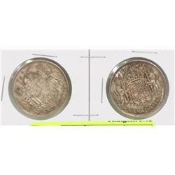 LOT OF TWO 1942 CANADIAN SILVER 50 CENT COINS