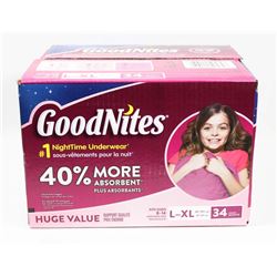 CASE OF 34 L/XL NIGHTTIME UNDERWEAR FOR GIRLS