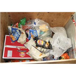 CRATE FILLED, SOME DAMAGED ASSORTED CHIPS ON CHOICE