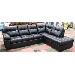 BLACK LEATHERETTE LARGE CHAISE LOUNGE SECTIONAL
