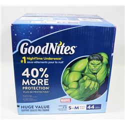 CASE OF 44 S/M MARVEL GOODNITES NIGHTTIME