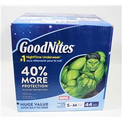 CASE OF 44 S/M MARVEL GOODNITES NIGHTTIME