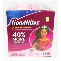 CASE OF 44 SIZE S/M GOODNITES NIGHTIME UNDERWEAR