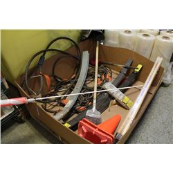 MISC PALLET OF STEEL SLINGS, SHOVEL HANDLES, BROOM