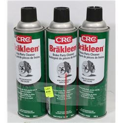 LOT OF 3 CANS OF BRAKLEEN BRAKE 0PARTS CLEANER