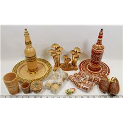 BOX OF WOOD ORNAMENTS