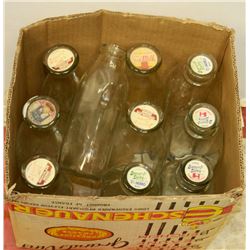 BOX OF VINTAGE MILK BOTTLES