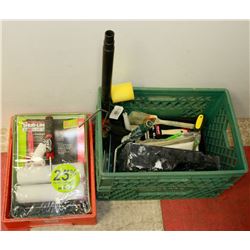 TOTE WITH NEW AND USED PAINT SUPPLIES