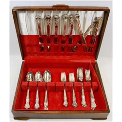 WOOD BOX WITH SILVER PLATED CUTLERY