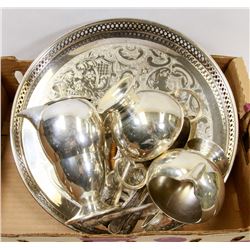 LOT OF SILVERPLATED DISHWARE AND SPOONS