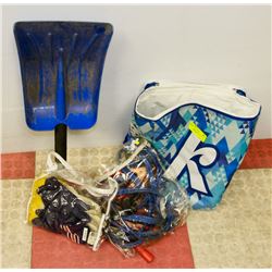 LOT WITH BATTERY CABLES , 2 PAIRS OF GLOVES