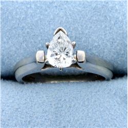 0.70 Ct Pear Diamond Solitaire Engagement Ring in 18k White Gold