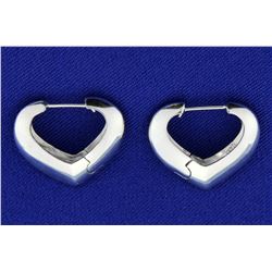 Italian Made 14k White Gold Heart Hoop Earrings